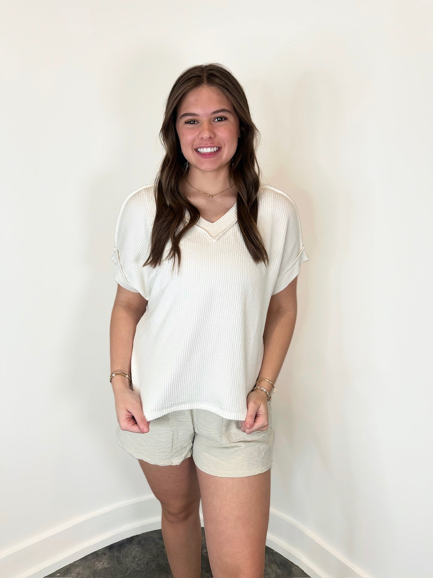 Faye Textured V-Neck Top