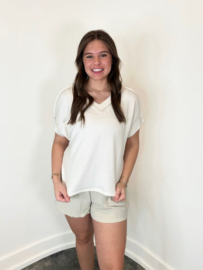 Faye Textured V-Neck Top