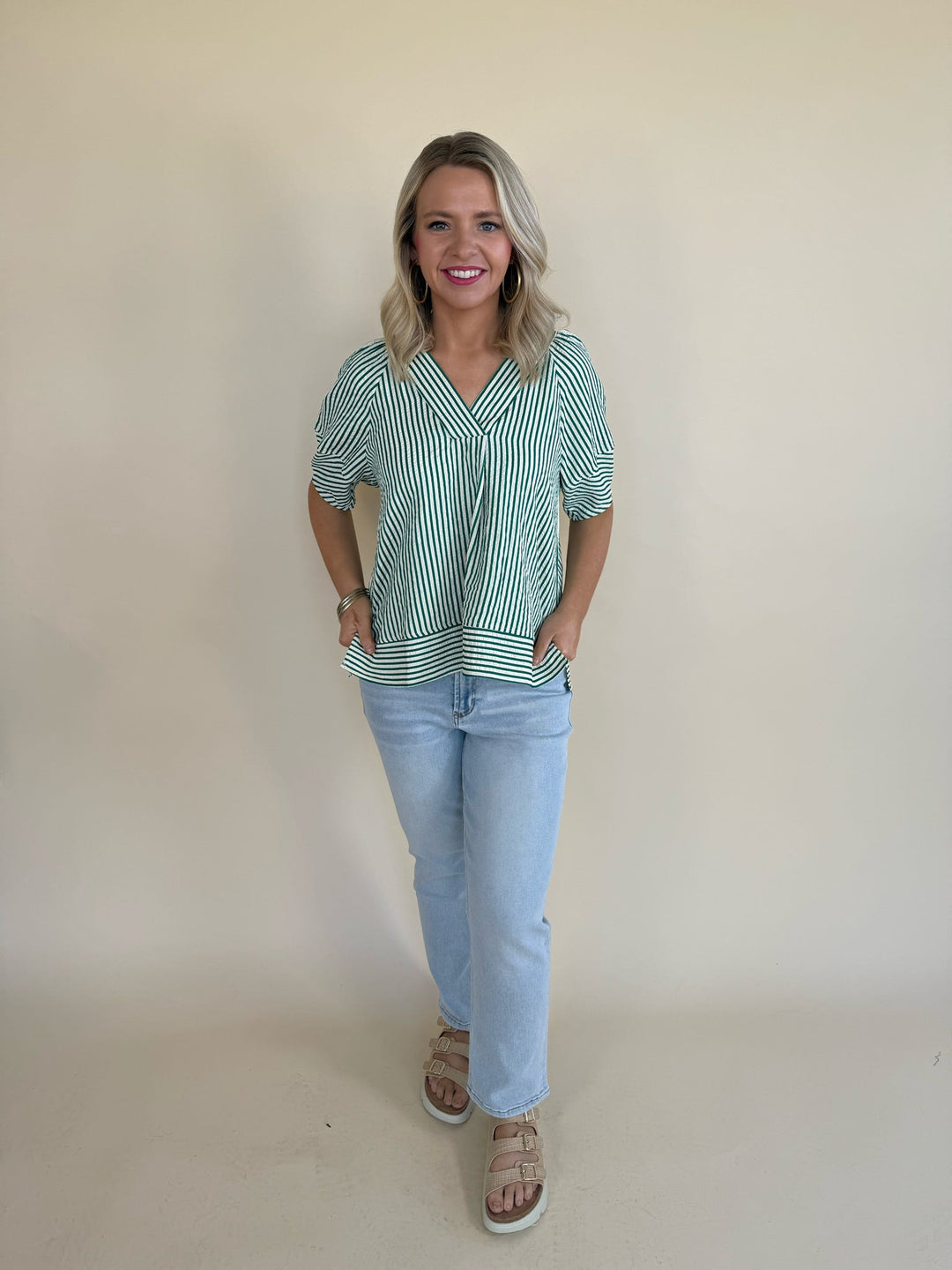 Zinnia Striped V-neckline Top