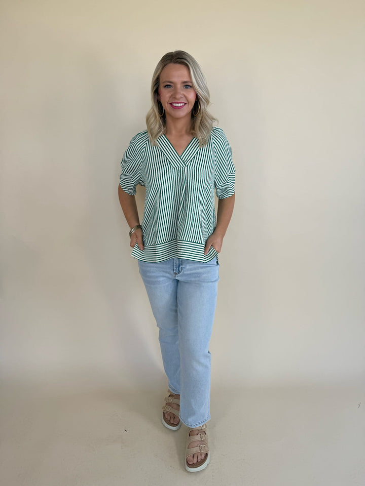 Zinnia Striped V-neckline Top