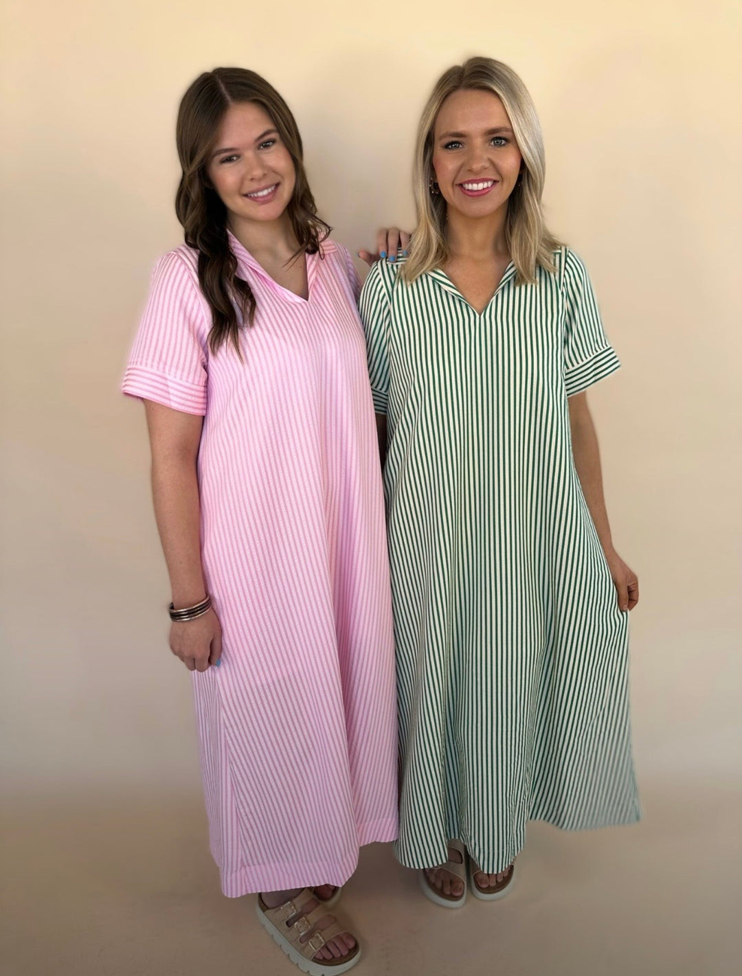 Raina Split Neck Striped Midi Dress