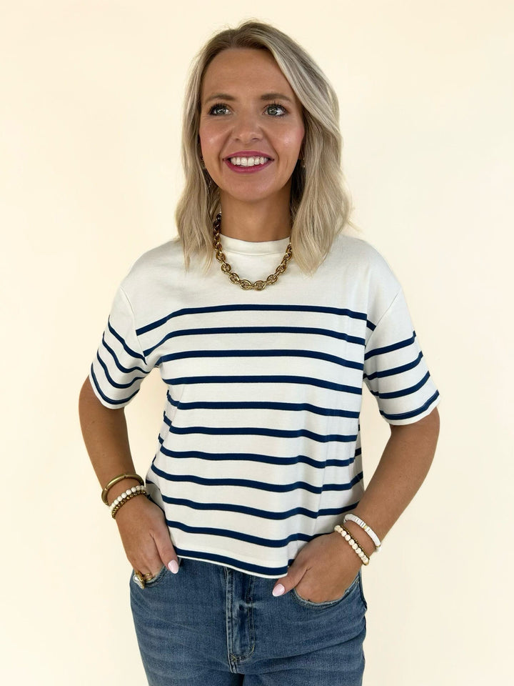 Maddox Top Cream Navy Stripe