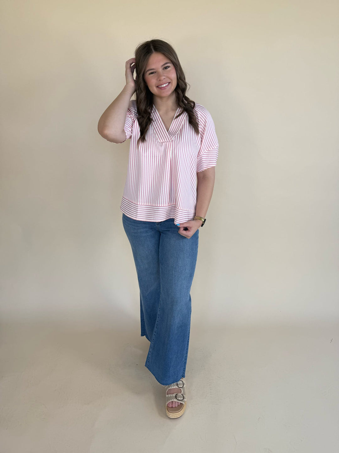 Zinnia Striped V-neckline Top