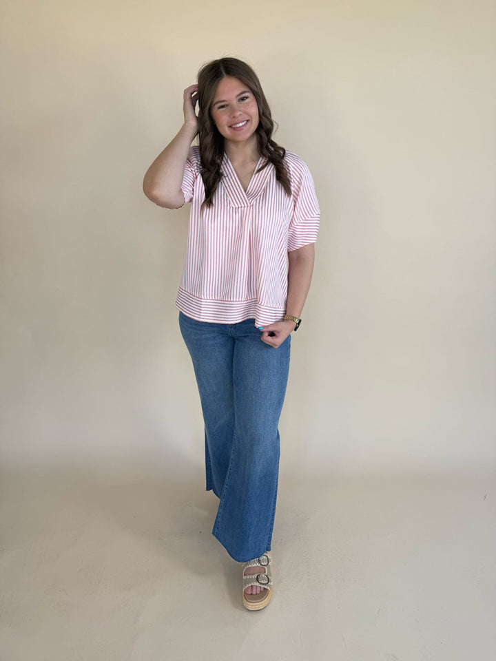 Zinnia Striped V-neckline Top