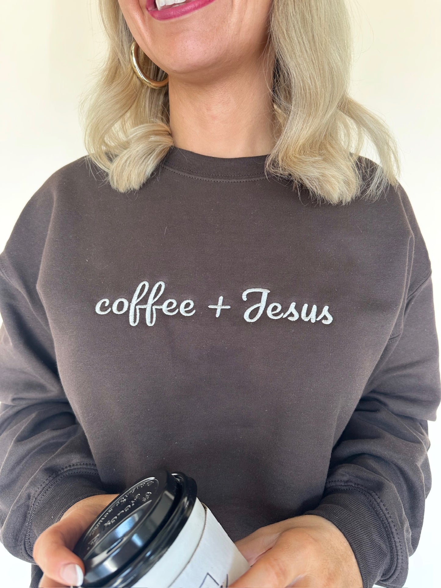 Coffee + Jesus Embroidery Sweatshirt