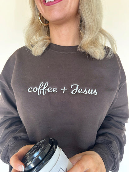 Coffee + Jesus Embroidery Sweatshirt