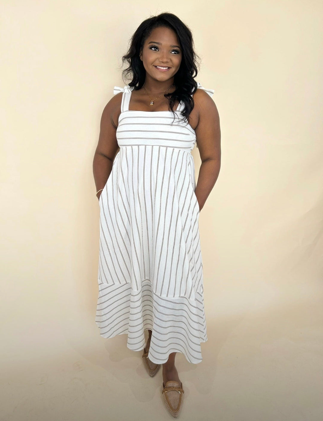 Dori Striped Tie Strap Midi Dress