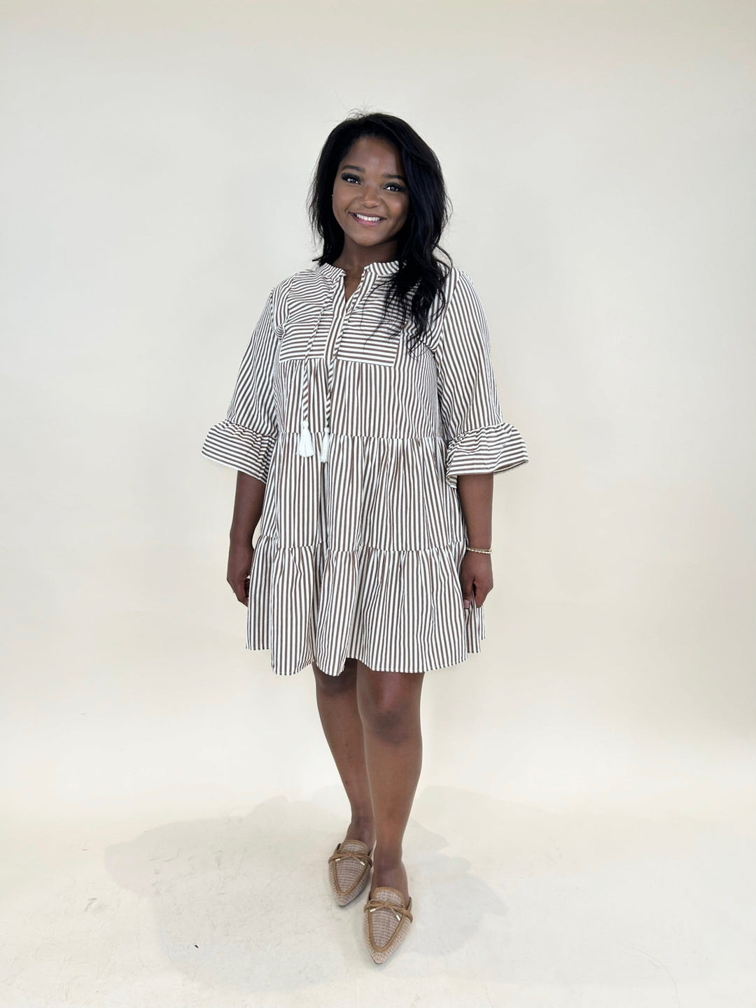 Brisa Striped Baby Doll Dress Chocolate / Medium