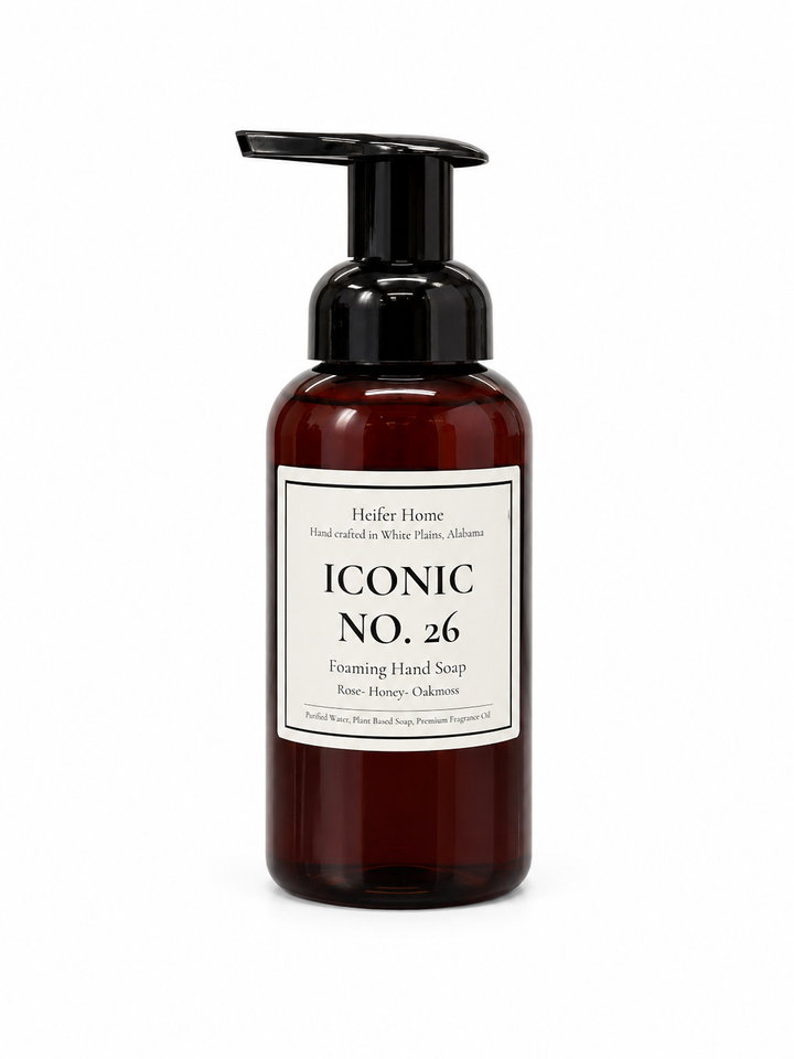 Heifer Home Iconic No. 26 foaming hand soap with a plant-based formula and premium fragrance oils.