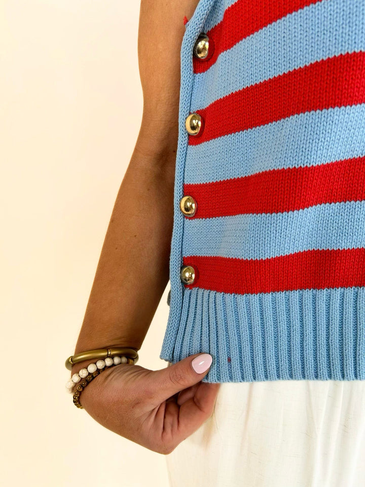 Harbor Stripe Button Detail Sweater Tank