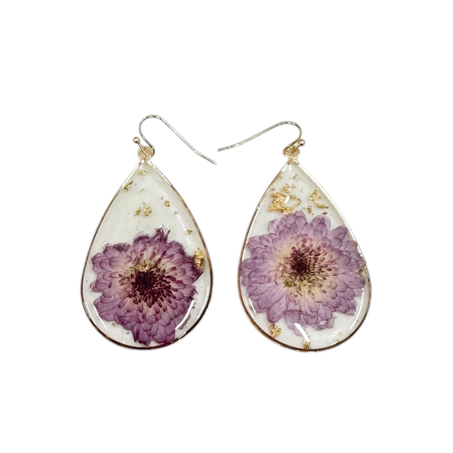 Purple Teardrop Pressed Flower Earrings