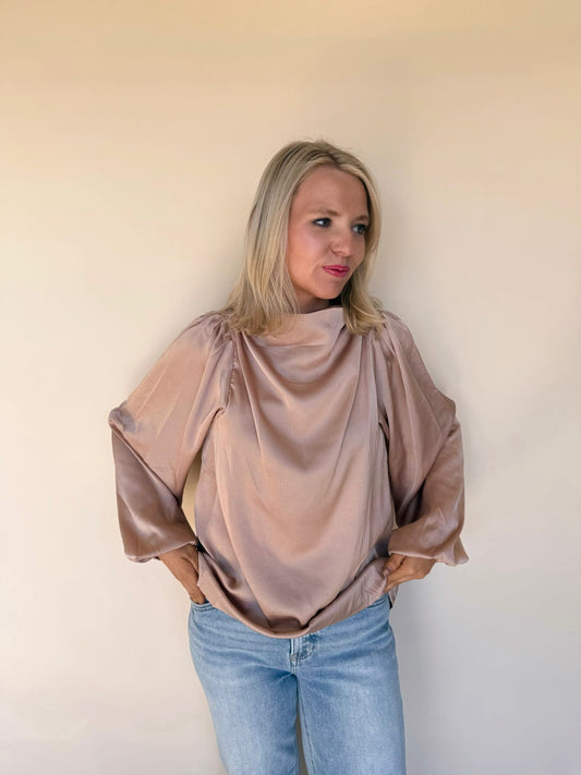 Leona Satin Drape Neck Top