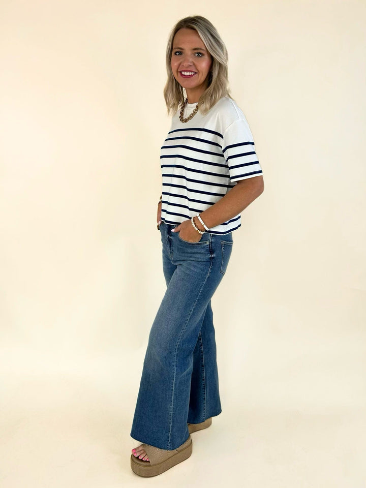 Maddox Top Cream Navy Stripe
