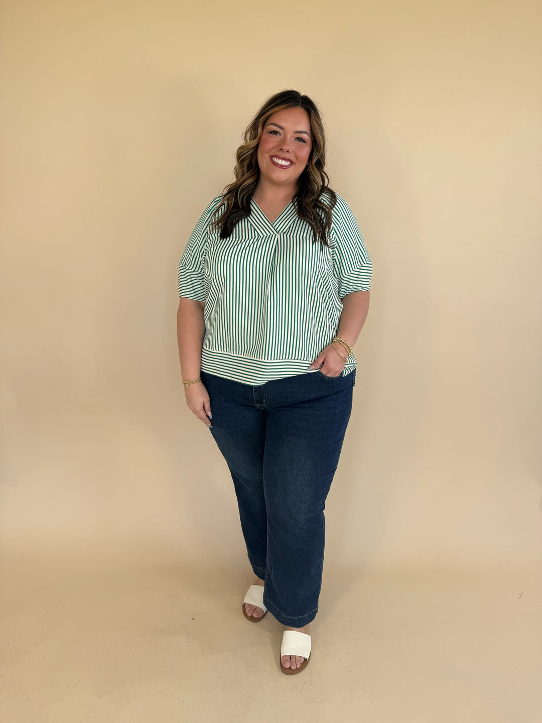 Zinnia Striped V-neckline Top