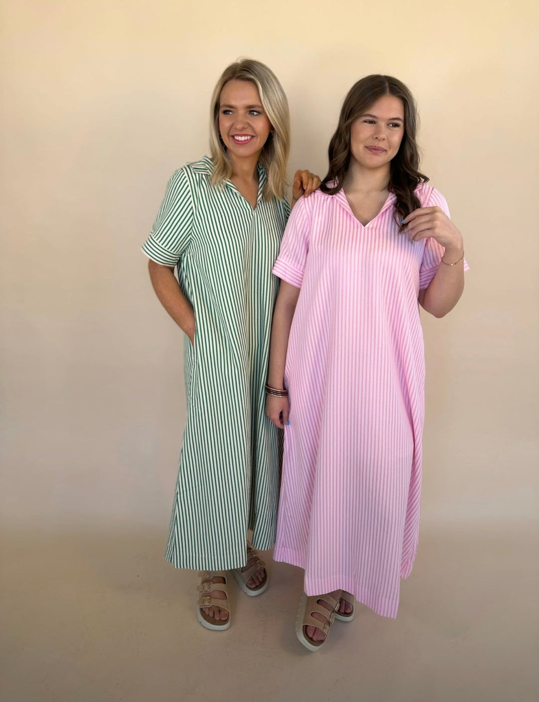 Raina Split Neck Striped Midi Dress