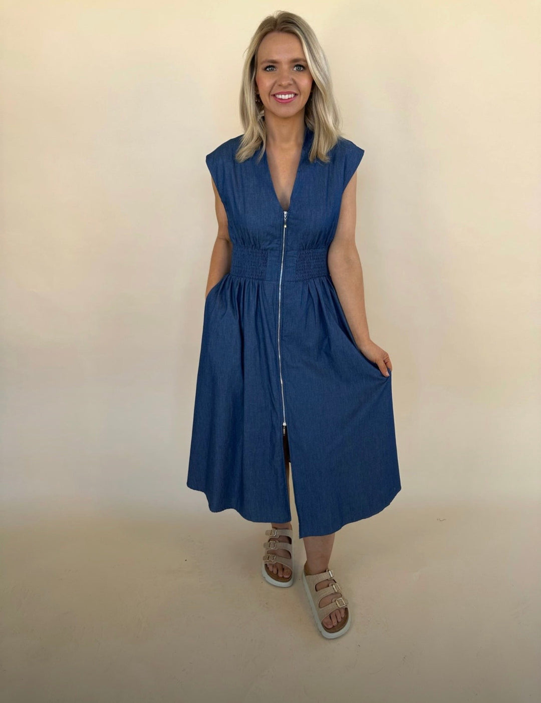 Hallie Sleeveless Denim Dress