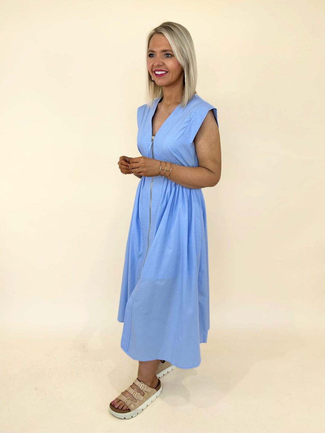 Thalia V-neck Zip-Front Midi Dress