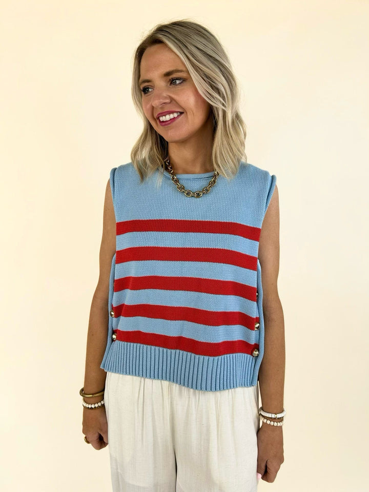 Harbor Stripe Button Detail Sweater Tank