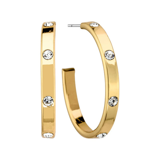 1" Hoop with Rhinestone Stud Accent Earrings