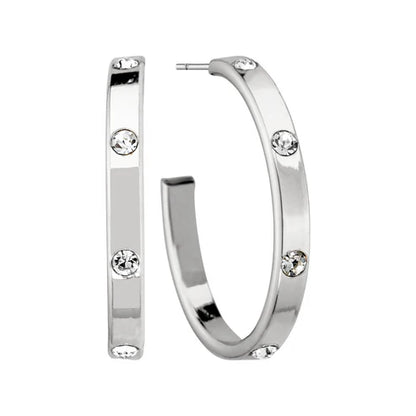 1" Hoop with Rhinestone Stud Accent Earrings