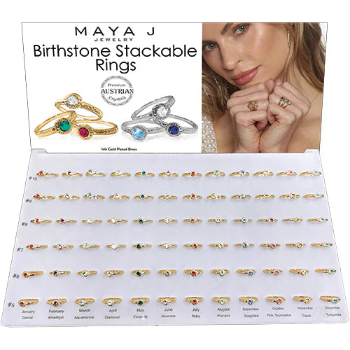White Gold Hammered Birthstone Stackable Ring