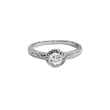 White Gold Hammered Birthstone Stackable Ring