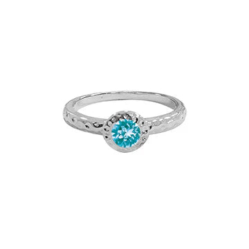 White Gold Hammered Birthstone Stackable Ring