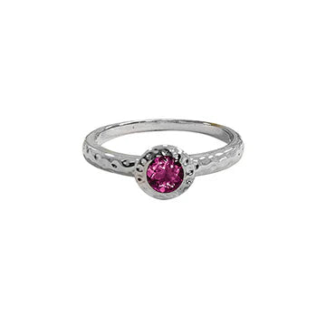 White Gold Hammered Birthstone Stackable Ring