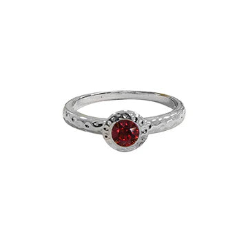 White Gold Hammered Birthstone Stackable Ring