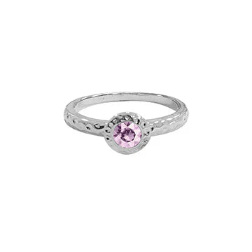 White Gold Hammered Birthstone Stackable Ring
