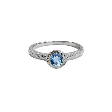 White Gold Hammered Birthstone Stackable Ring