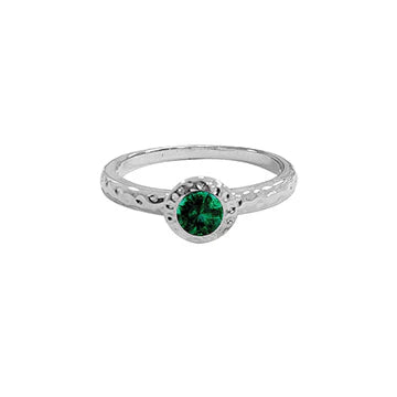White Gold Hammered Birthstone Stackable Ring