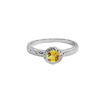 White Gold Hammered Birthstone Stackable Ring