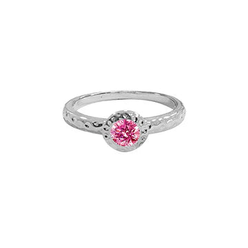 White Gold Hammered Birthstone Stackable Ring