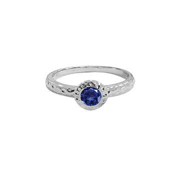 White Gold Hammered Birthstone Stackable Ring