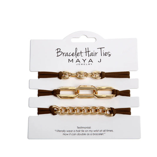 Western Hair Tie - Brown Elastic, Gold Links