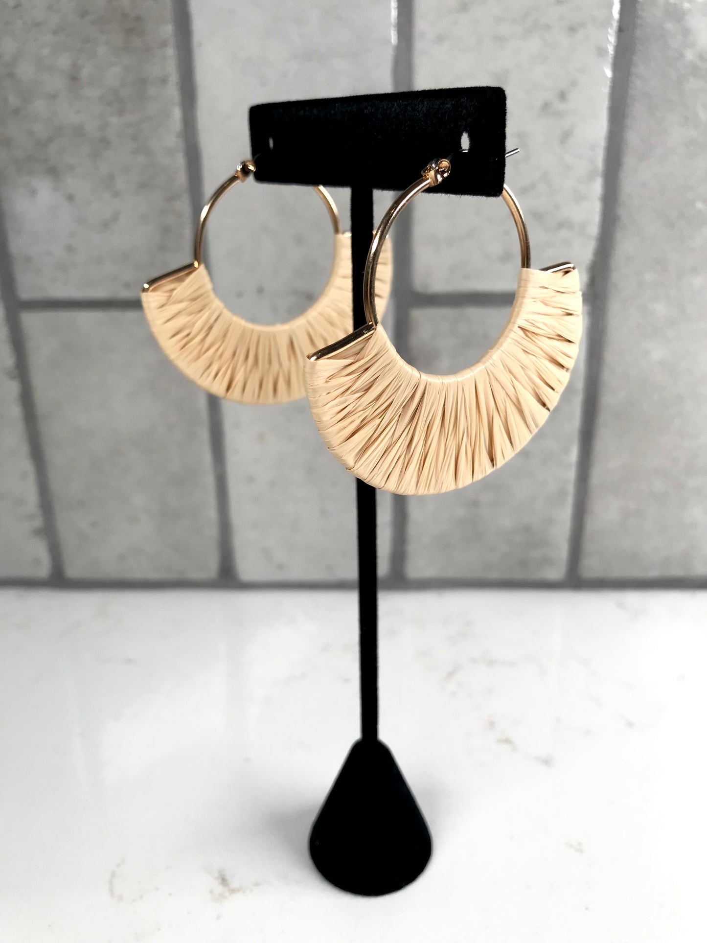 Raffia Wrapped Fan Earrings