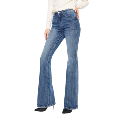 High Rise Medium Stone Wash Flare Jean
