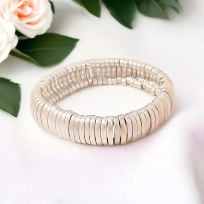 Metallic Bar Beaded Elastic Bracelet