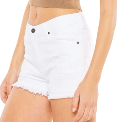 High Rise White Denim Shorts