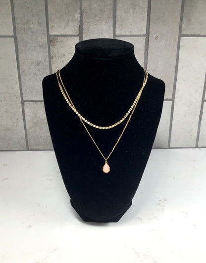 Gold Cable Chain Necklace with Natural Teardrop