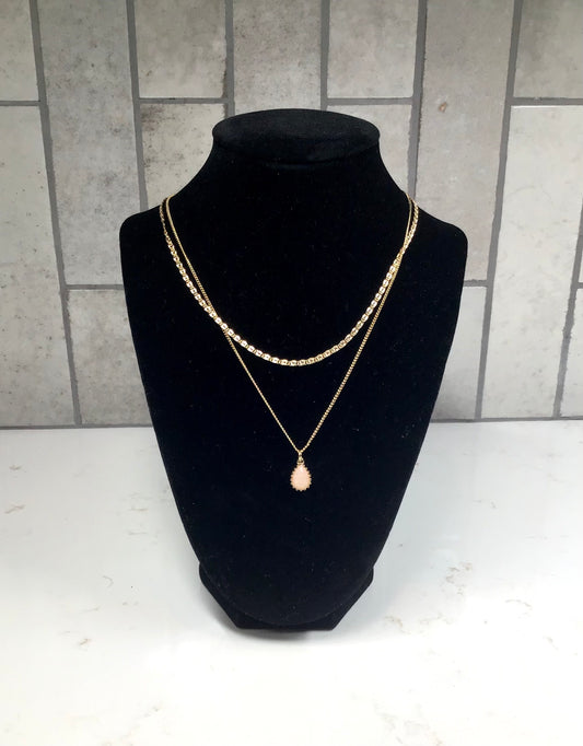 Gold Cable Chain Necklace with Natural Teardrop