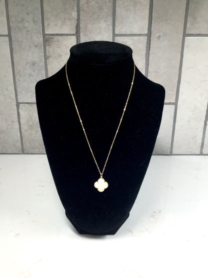 Gold Cable & Twisted Star Chain Necklace with White Quatrefoil