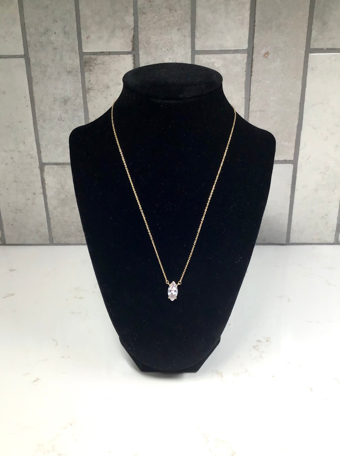Gold Cable Chain Necklace with Marquise Crystal