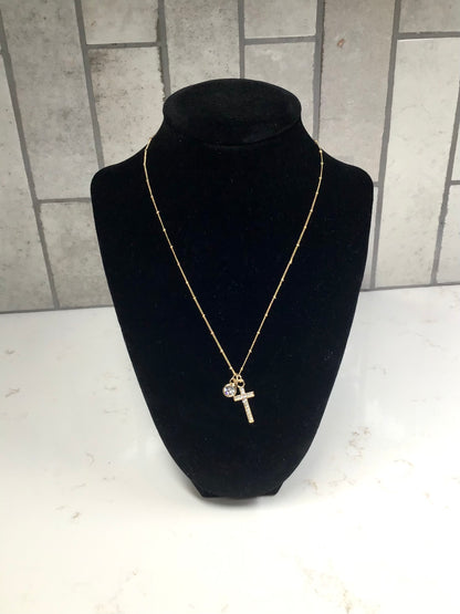 Gold Satellite Chain Necklace with Clear Crystal Cross