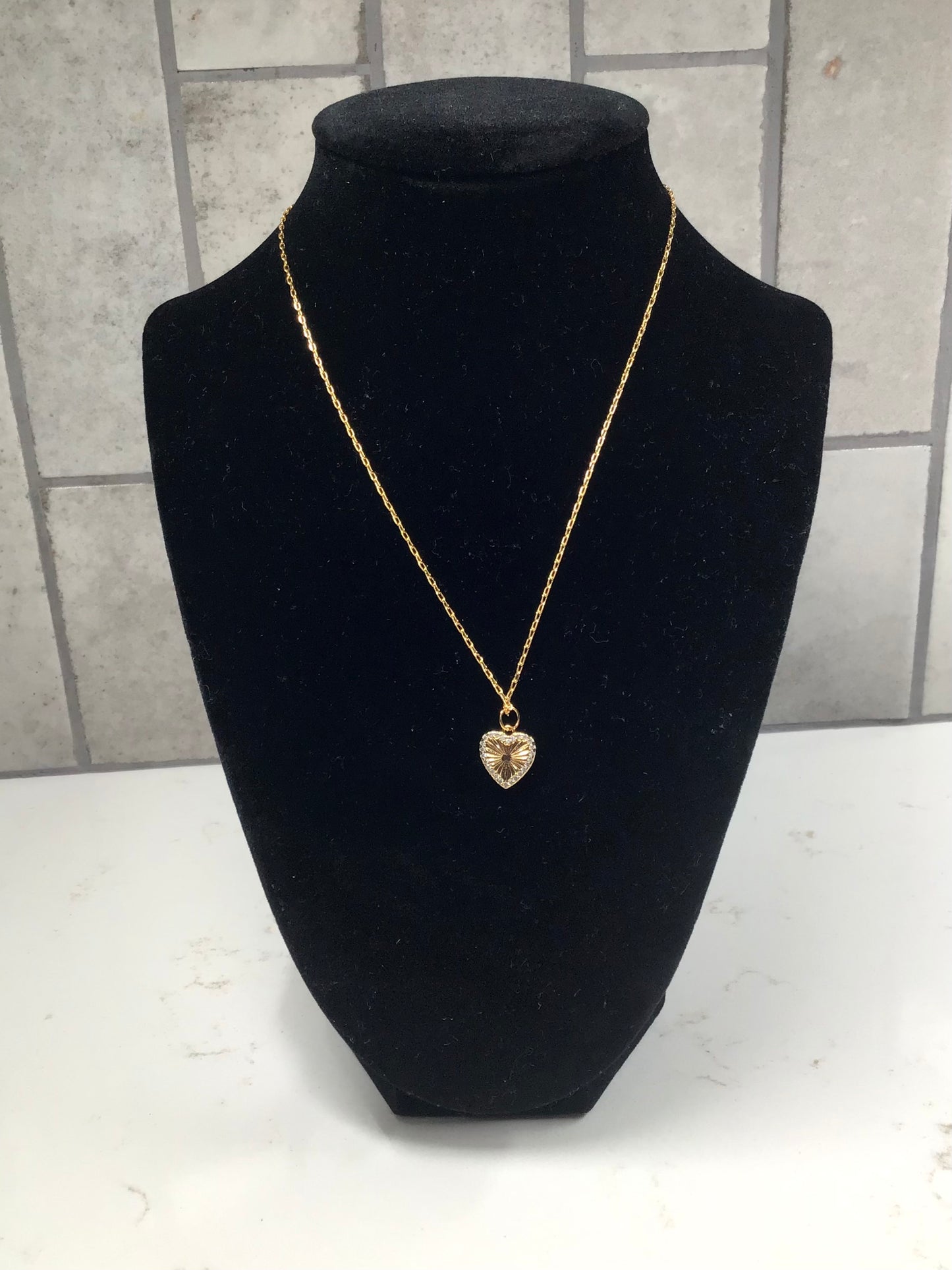18k Gold Plated Satellite Chain Necklace with Textured Heart