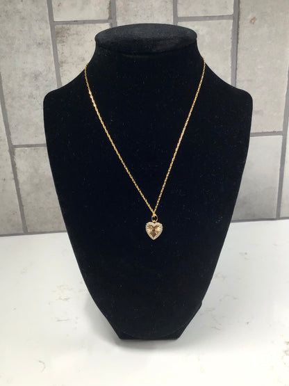 18k Gold Plated Satellite Chain Necklace with Textured Heart