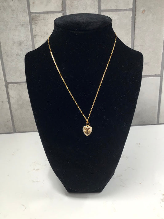 18k Gold Plated Satellite Chain Necklace with Textured Heart