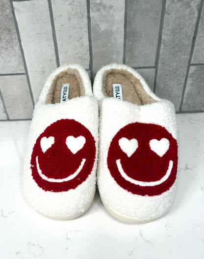 Red Heart Eyes Happy Face Slippers