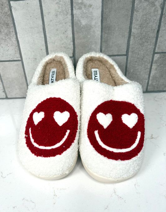 Red Heart Eyes Happy Face Slippers